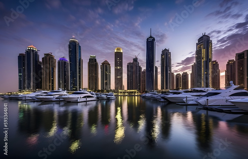 A city skyline with boats in the water