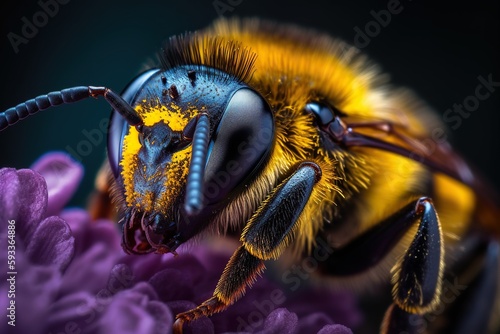 Bee on a Purple Flower, Close Up, Macro