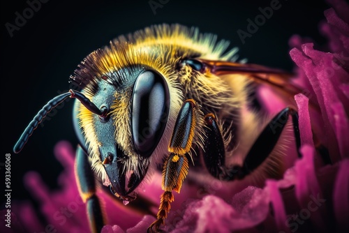 Bee on a Pink Flower, Close Up, Macro