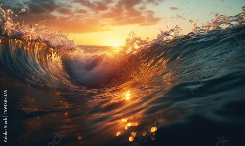  the sun is setting over the ocean waves in the ocean. generative ai