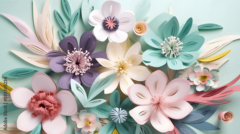 A bouquet of paper flowers on a blue background A bouquet of paper flowers on a blue background