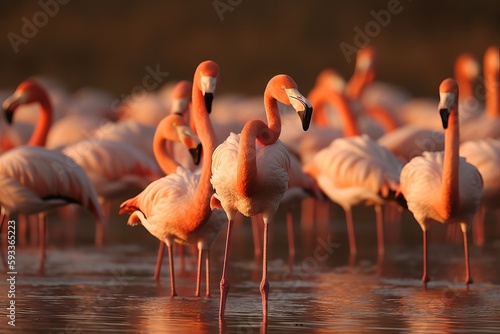 Capture the grace and elegance of a flock of flamingos wading in a lagoon © Sascha