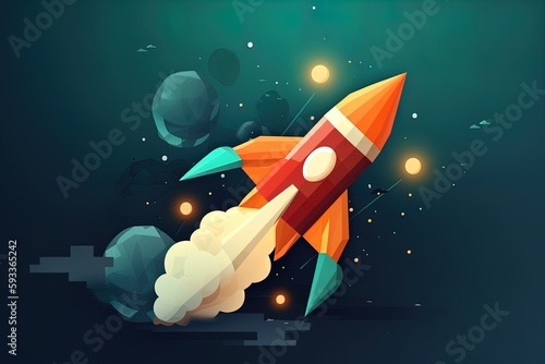 Cartoon style rocket taking off.