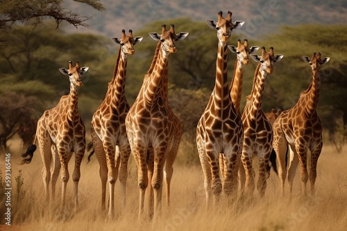 Follow a group of giraffes as they graze through the savanna
