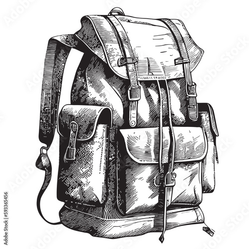 Vintage backpack sketch hand drawn in doodle style illustration Travel