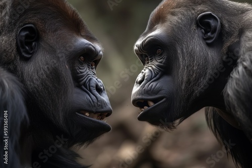 Document the territorial battles between two male gorillas