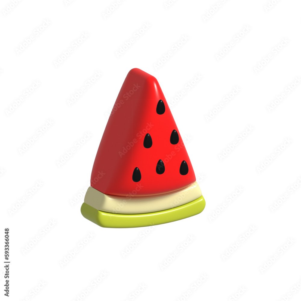 Tringle slice of watermelon 3d icon isolated on white background, realistic 3d watermelon slice with seeds. Vector illustration Tringle slice of watermelon 3d icon isolated on white background, realistic 3d watermelon slice with seeds. Vector illustration