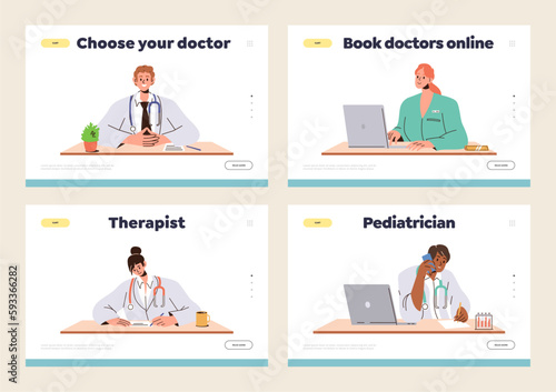 Set of landing page design template for online medical service providing professional consultation