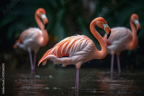 Capture the beauty and elegance of flamingos wading in water