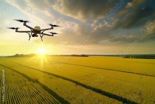 Drones flying over crop fields and scanning them