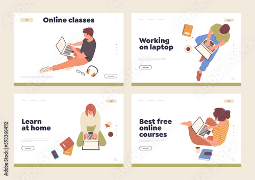 Set of landing page for online recourses providing remote education and distant learning courses