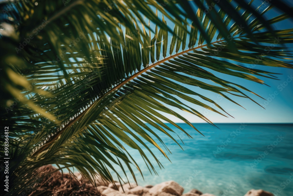 Tropical palm leaf background. Generative AI.