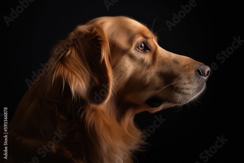 Golden retriever dog portrait on black background. Generative AI.