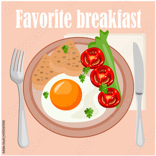 Favorite eggs for breakfast, tomatoes and croutons