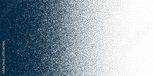 Stipple pattern, dotted geometric background. Stippling, dotwork drawing, shading using dots. Pixel disintegration, random halftone effect. White noise grainy texture. Vector illustration