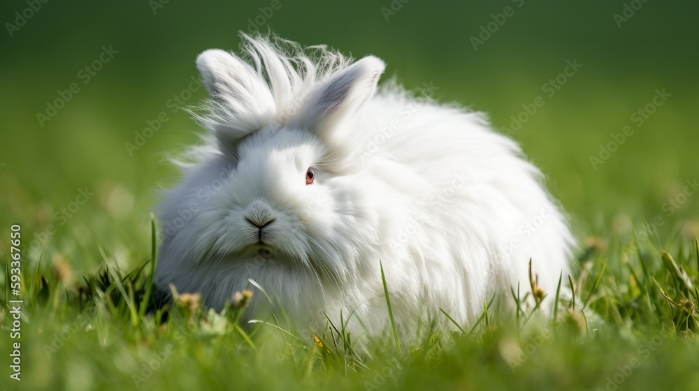 Fluffy Bunny - An Angora Rabbit posing on a grassy field Fluffy Bunny - An Angora Rabbit posing on a grassy field