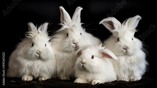 Angora Rabbit Family - A family of Angora Rabbits sitting together