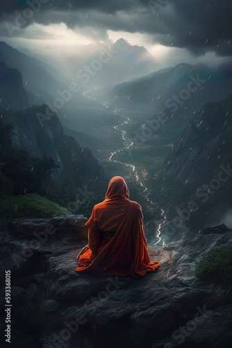 Praying Monk on the Mountain