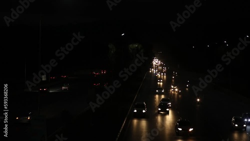 Heavy Traffic at Night in the Dark