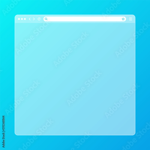 Blank transparent web browser window with toolbar and search field on colorful background. Modern website, internet page. Browser mockup for computer, tablet and smartphone. Vector illustration