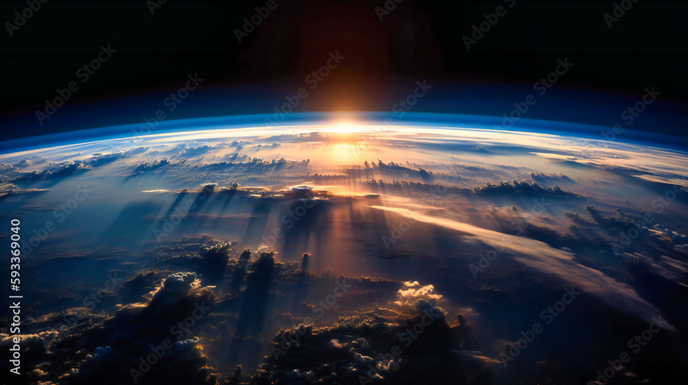 The sun rising over the earth is visible from space