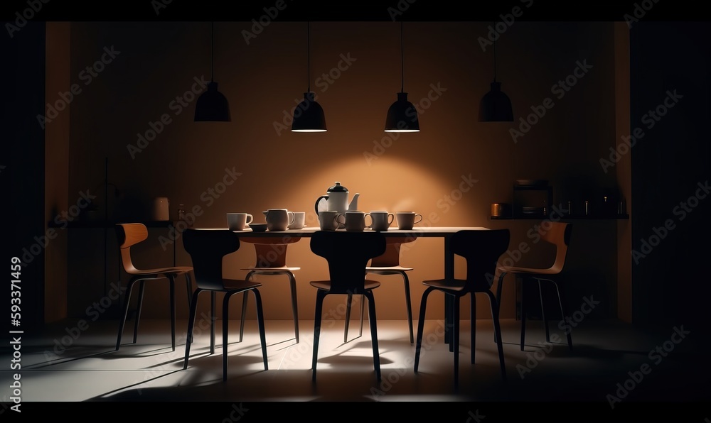 a dining room table with chairs and a vase on it. generative ai a dining room table with chairs and a vase on it. generative ai