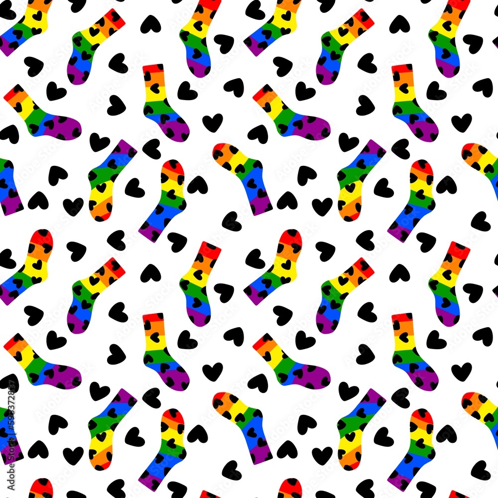 Cartoon rainbow pride month seamless socks pattern for fabrics and linens and wrapping paper Cartoon rainbow pride month seamless socks pattern for fabrics and linens and wrapping paper