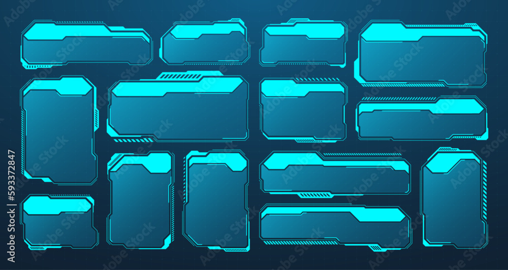 Blue futuristic HUD or UI elements. Sci-fi user interface text boxes ...
