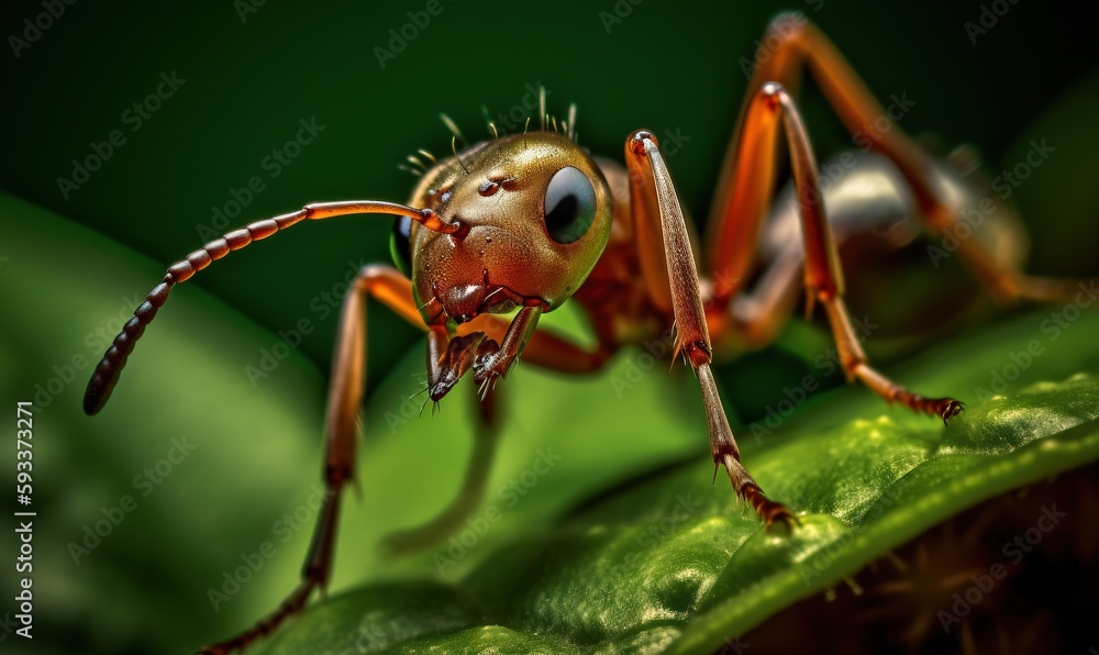 Naklejka premium a close up of a red insect on a green leaf. generative ai