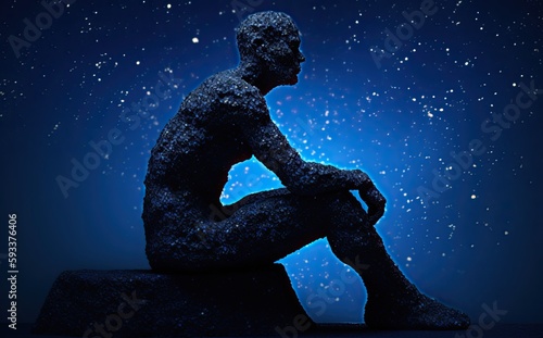 Starry Night Thinker Statue. Generative AI.