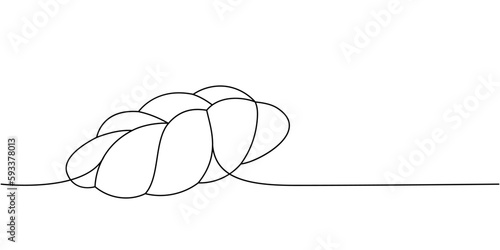Challah, braided bread one line continuous drawing. Bakery pastry products continuous one line illustration. Vector minimalist linear illustration.