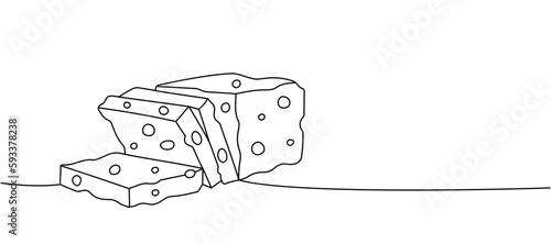 Brick cheese one line continuous drawing. Cheese products continuous one line illustration. Vector minimalist linear illustration.