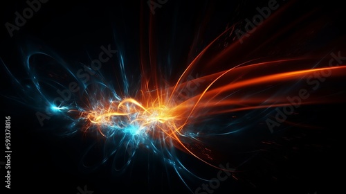 Fiery Blue and Orange Sparks Bursting with Energy on Black Background, AI Generative