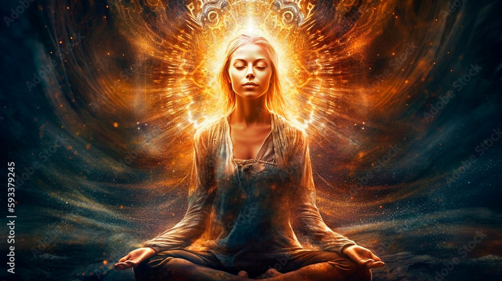 illustration of spiritual awakening enlightment meditation. Generative AI - obrazy, fototapety, plakaty 