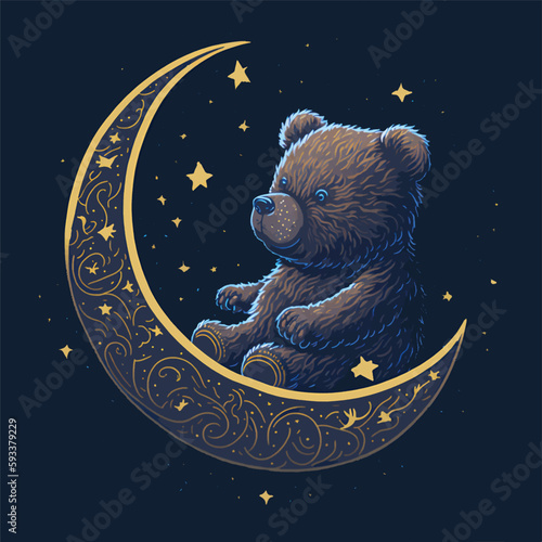 Teddy Bear On Moon Illustration Vector File
