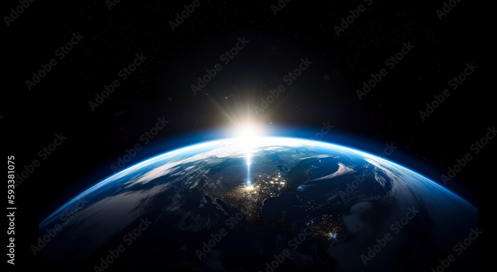 Sun rising above the earth in outer space, National geographic style. Generative Ai. 