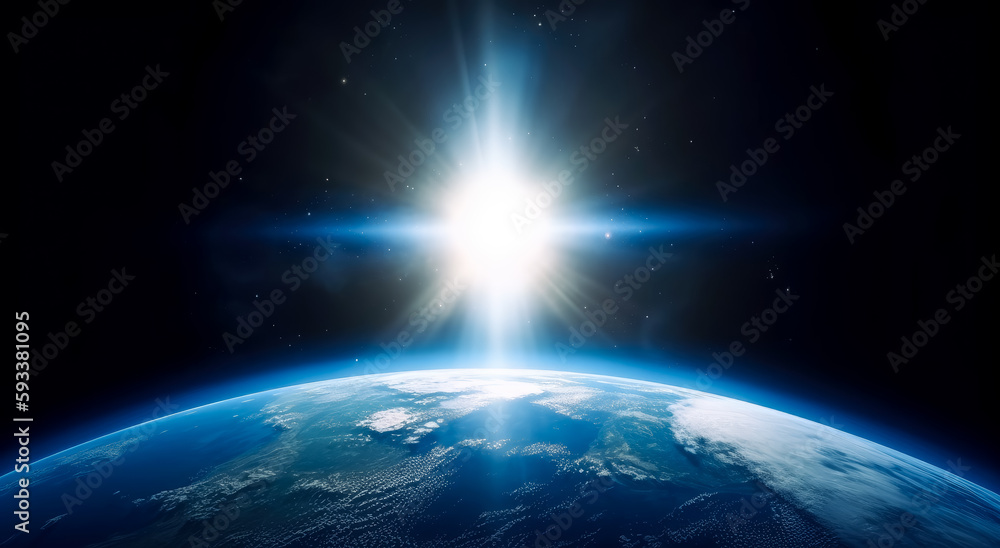 Obraz premium Sun rising above the earth in outer space, National geographic style. Generative Ai. 
