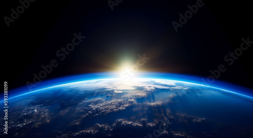Sun rising above the earth in outer space, National geographic style. Generative Ai. 