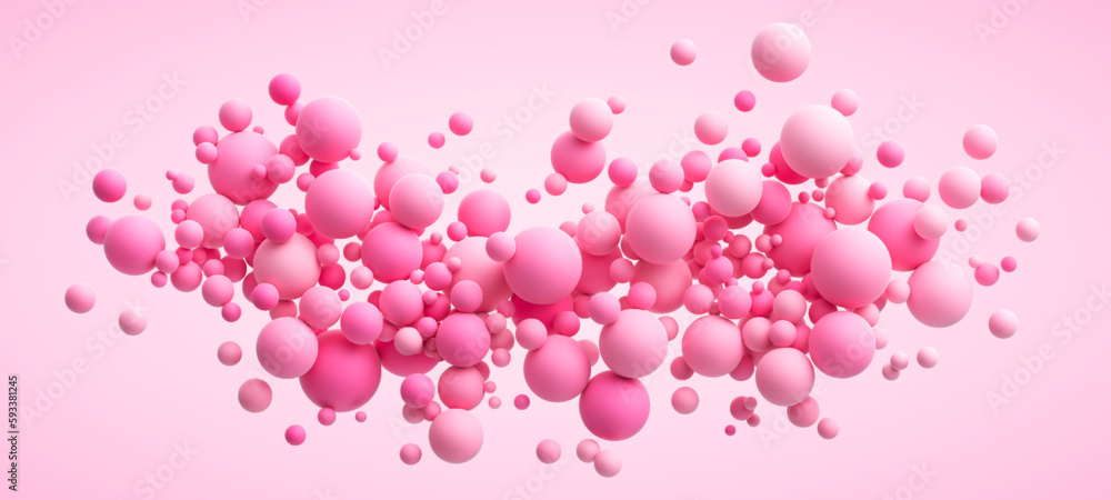 Pink matte soft chaotic balls in different sizes. Abstract composition with pink random flying spheres. Vector background Pink matte soft chaotic balls in different sizes. Abstract composition with pink random flying spheres. Vector background