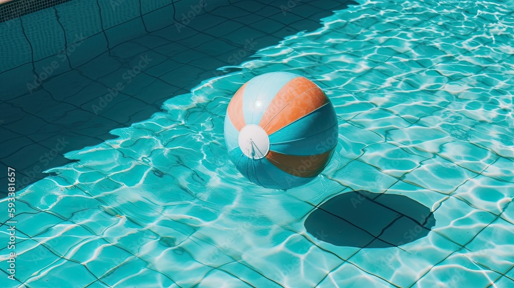 A beach ball floating in a pool. Generative AI
