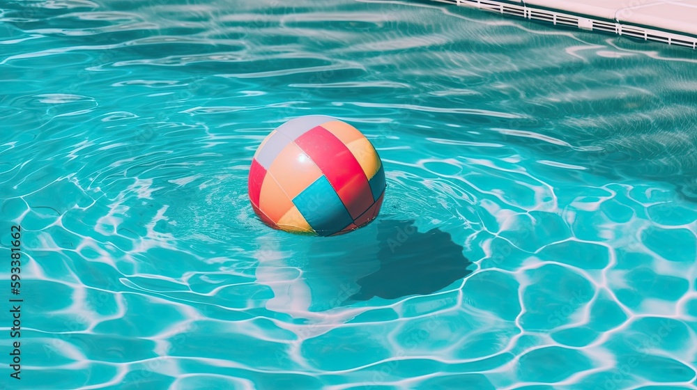 A beach ball floating in a pool. Generative AI