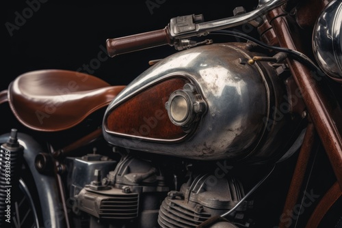 Vintage motorcycle closeup details. Generative AI. © Let's-Get-Creative