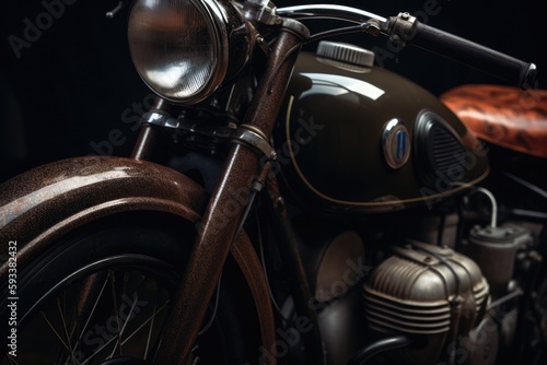 Old motorcycle closeup details. Generative AI.