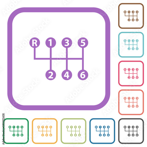 Six speed manual gear shift simple icons