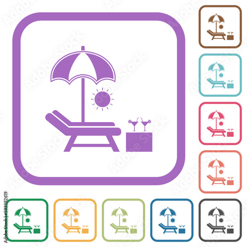 Beach sunbed umbrella cocktail simple icons
