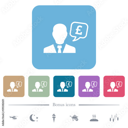 English Pound financial advisor flat icons on color rounded square backgrounds photo