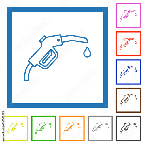 Gasoline pump fuel nozzle outline flat framed icons