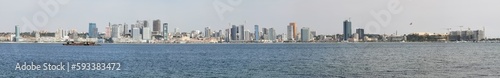 Panoramic view at the Luanda downtown, with cityscape skyline buildings, Luanda bay , Cabo Island and Port of Luanda, Luanda fortress, marginal and historical central buildings, in Angola © Miguel Almeida