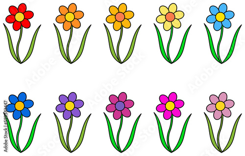 Set of colorful flower. Cartoon flower collection. photo