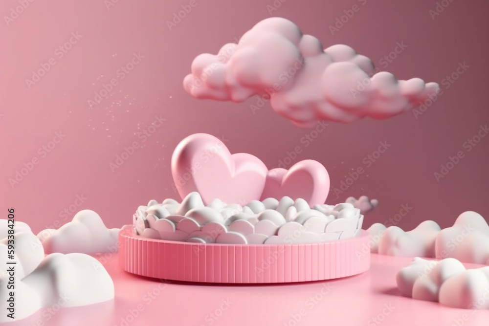 Enchanting pink display on water with heart frame. Nature-themed cosmetic product promotion. Generative ai. Enchanting pink display on water with heart frame. Nature-themed cosmetic product promotion. Generative ai.